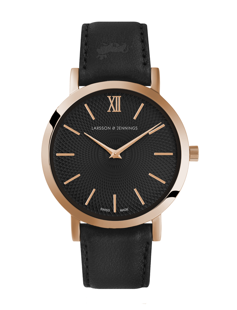 Sloan Guilloche Leather 33mm Rose Gold Black