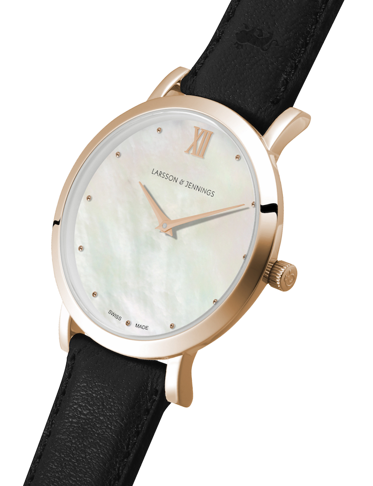 Bernadotte Lugano Leather 33mm Rose Gold Pearl