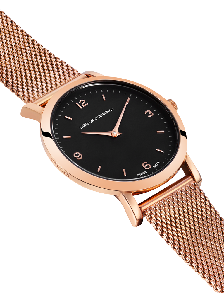 Lj Classic Lugano Milanese 33mm Rose Gold Black