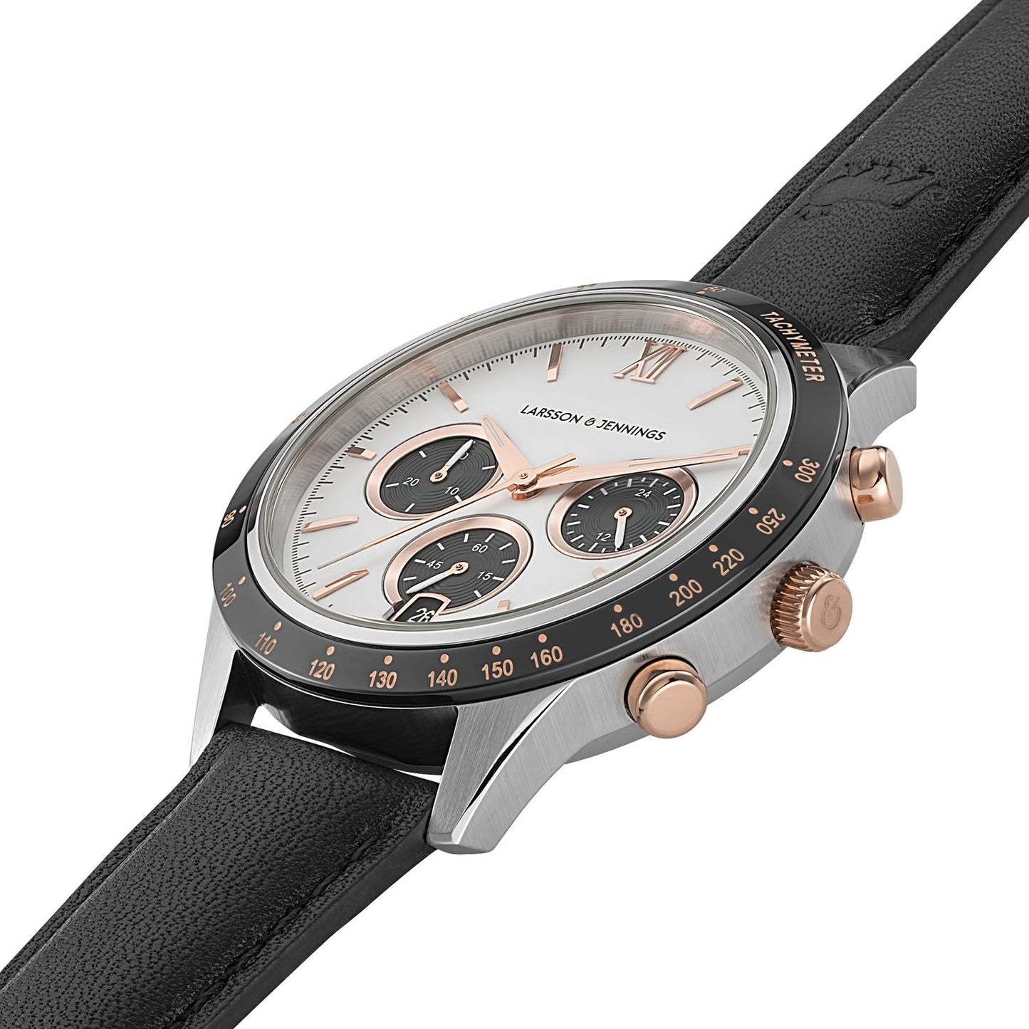 Rally Black Leather 39mm Silver Black White Rose Gold