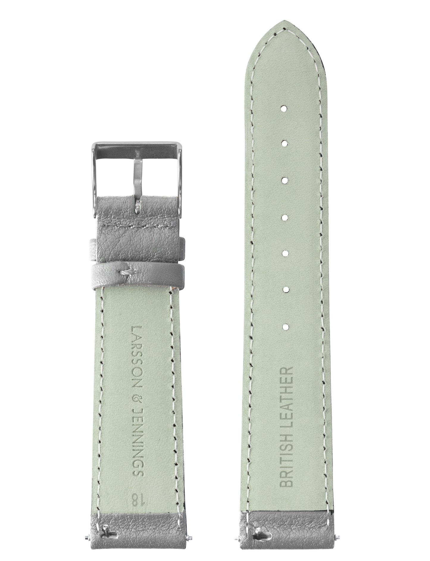 18mm Light Grey Leather Strap with Silver Buckle