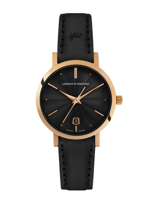 Aurora Leather 26mm Rose Gold Black