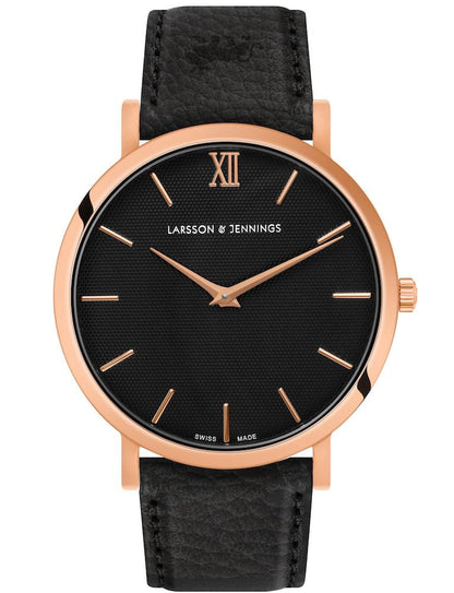 Sloan Guilloche Leather 40mm Rose Gold Black
