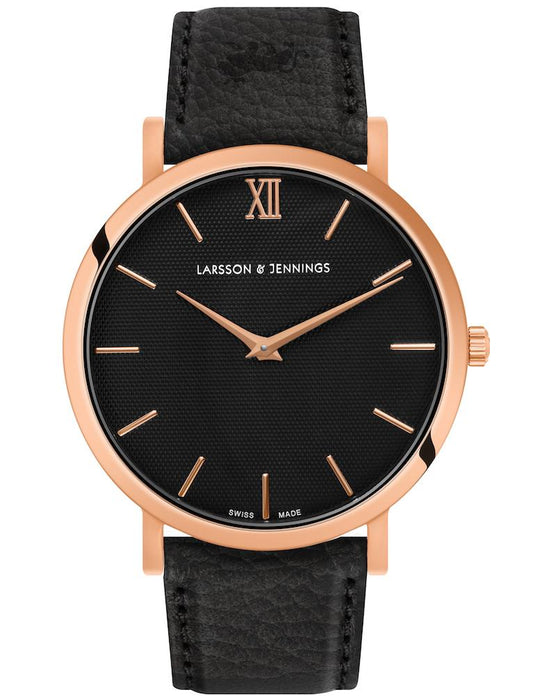 Sloan Guilloche Leather 40mm Rose Gold Black