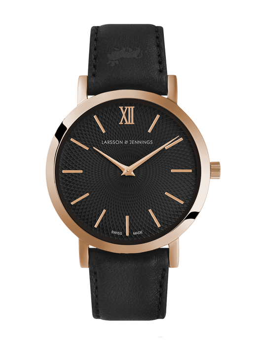 Sloan Guilloche Leather 33mm Rose Gold Black