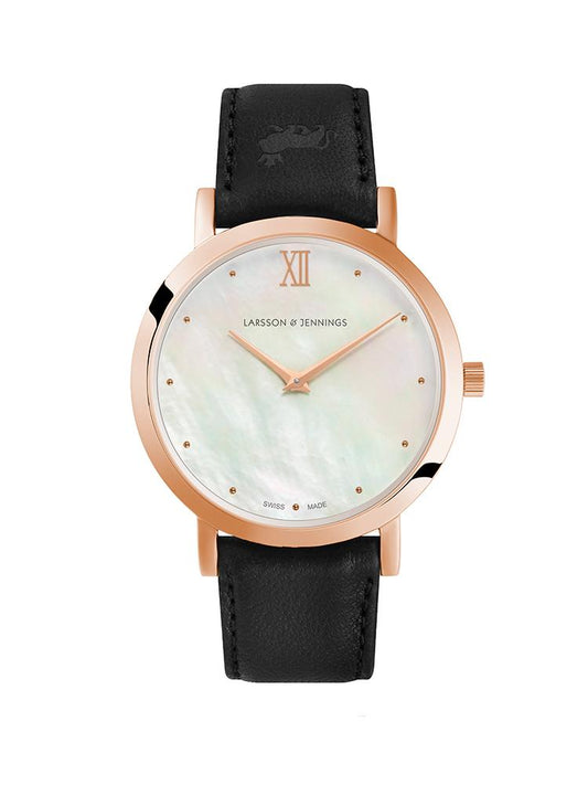Bernadotte Lugano Leather 33mm Rose Gold Pearl