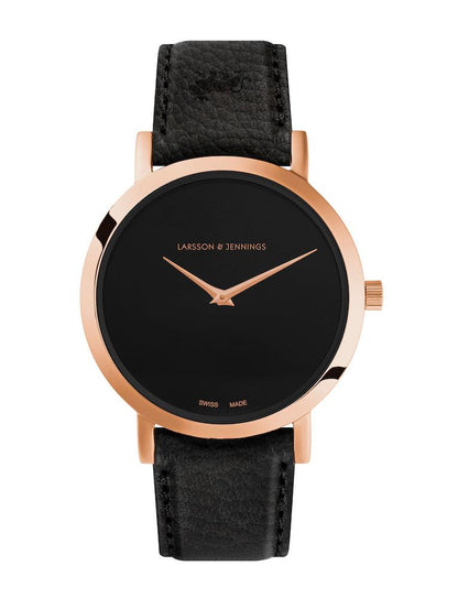 Jette Lugano Leather 33mm Rose Gold Black