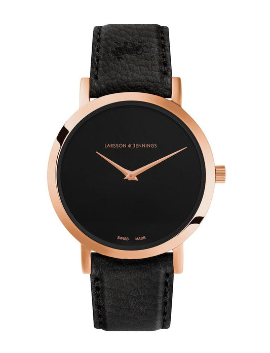 Jette Lugano Leather 33mm Rose Gold Black