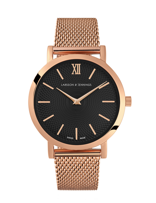 Sloan Guilloche Milanese 33mm Rose Gold Black