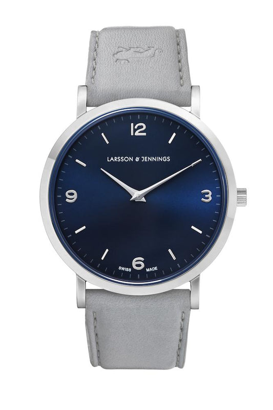 Solaris Lugano Leather 38mm Silver Navy
