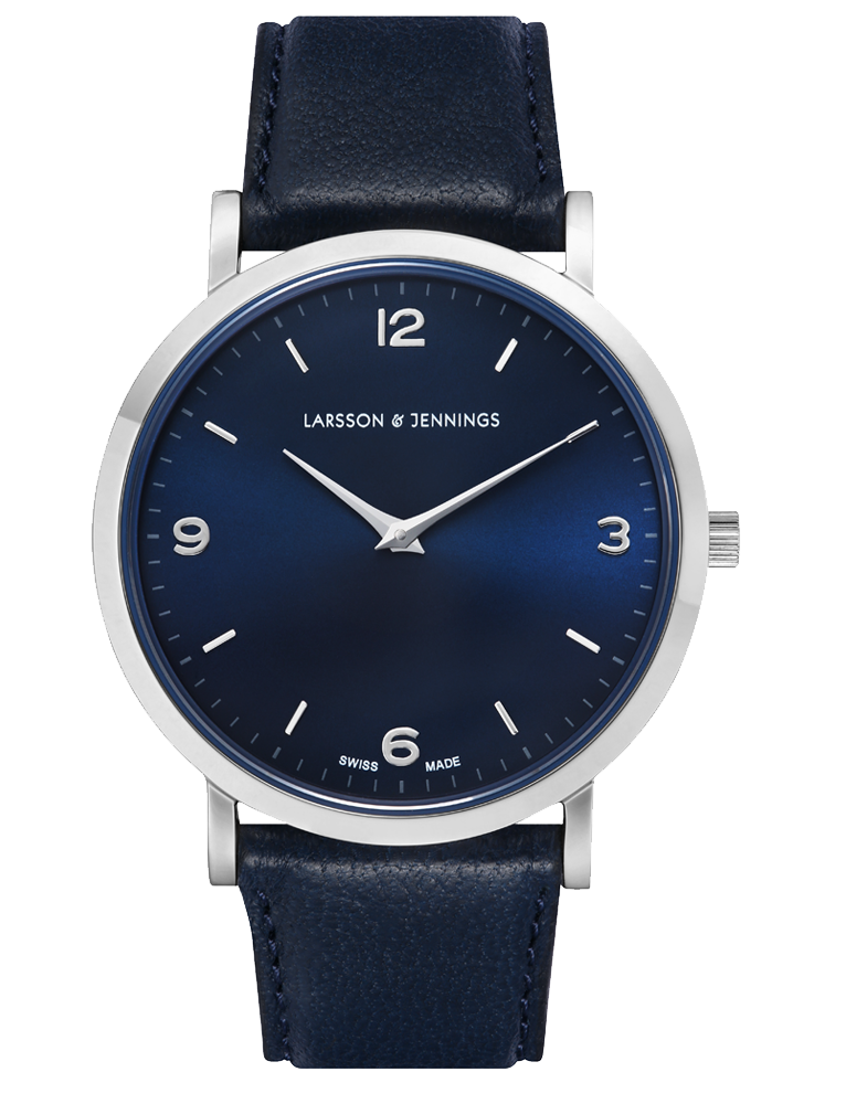 Solaris Lugano Leather 38mm Silver Navy