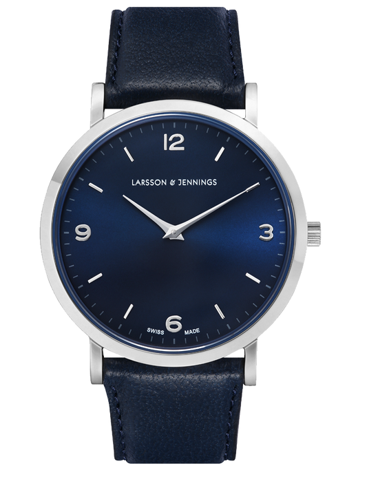 Solaris Lugano Leather 38mm Silver Navy
