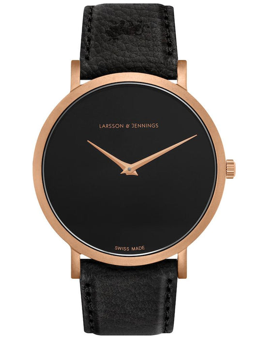 Jette Lugano Leather 40mm Rose Gold Black