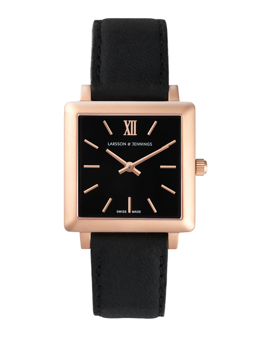 Jette Norse Leather 34mm Rose Gold Black