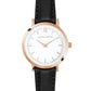 Lugano Black Leather 26mm Rose Gold Satin White
