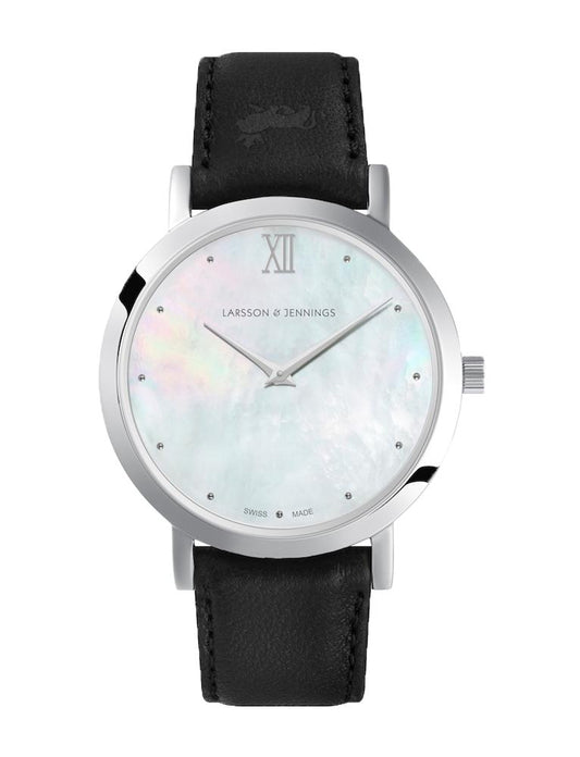 Bernadotte Lugano Leather 33mm Silver Pearl