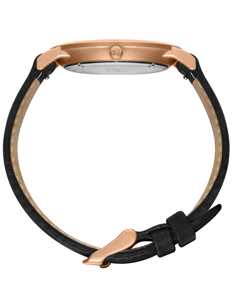 Jette Lugano Leather 40mm Rose Gold Black