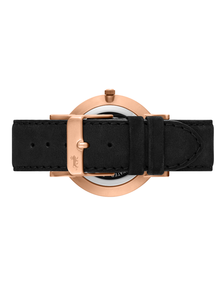 Jette Lugano Leather 40mm Rose Gold Black