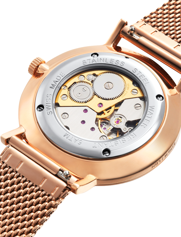 Lj Classic Lugano Mechanical Milanese 40mm Rose Gold White