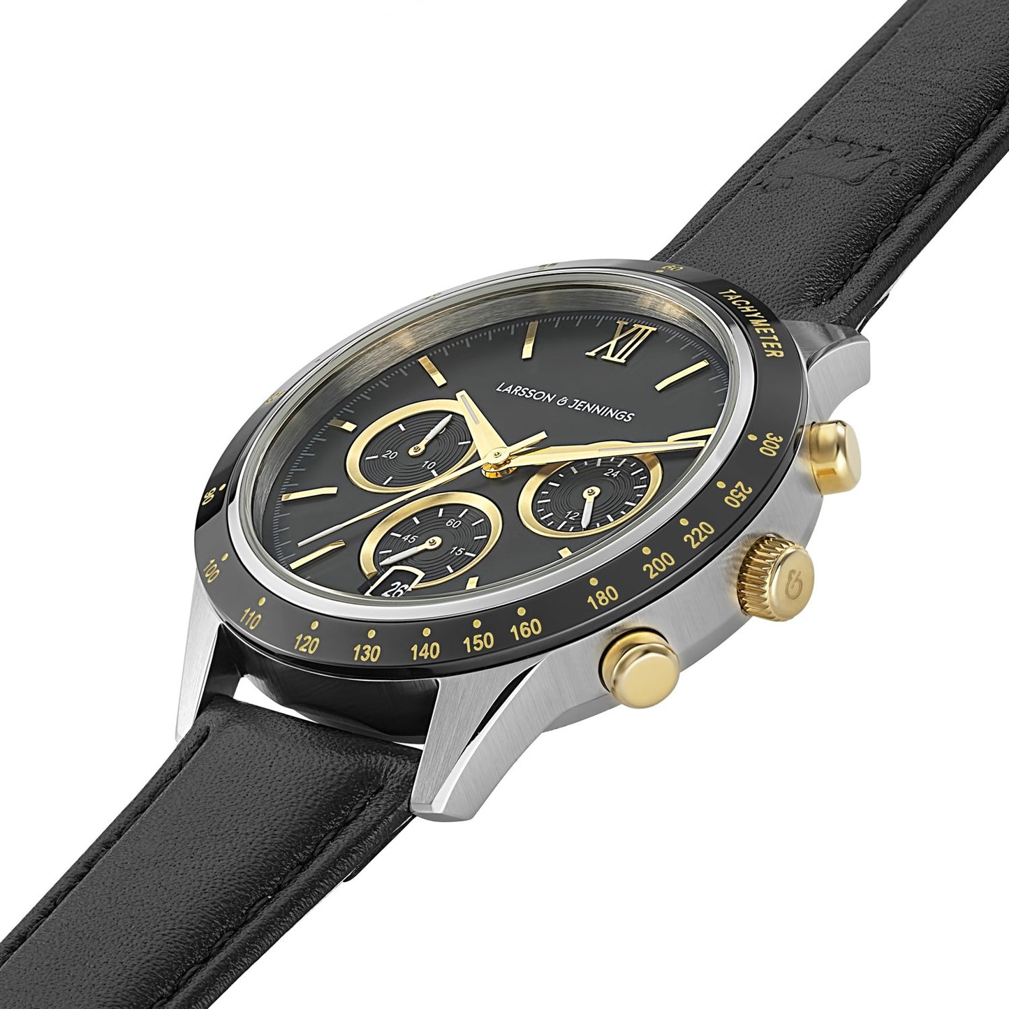 Rally Black Leather 39mm Silver Black Gold