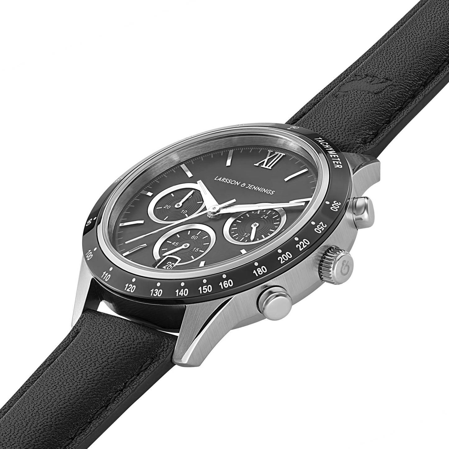 Rally Black Leather 39mm Silver Black