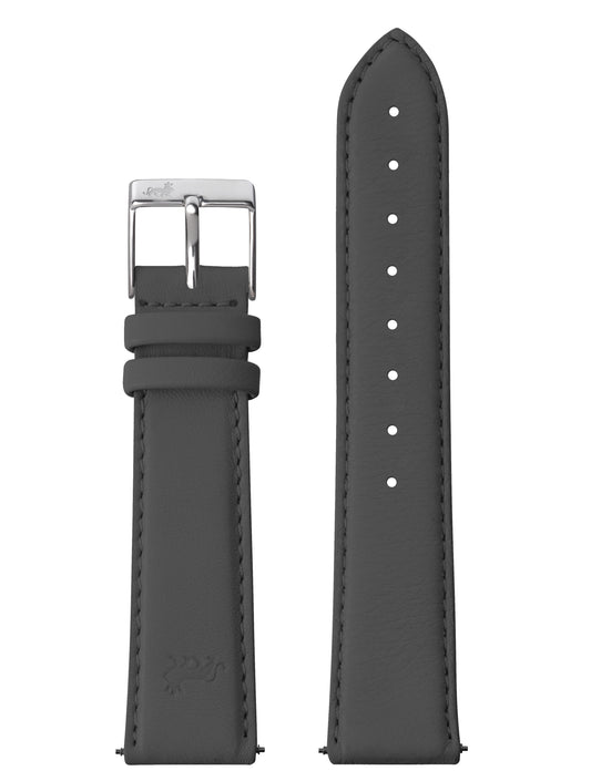 20mm Dark Grey Leather Strap with Silver Buckle