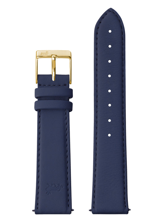 20mm Deep Blue Leather Strap with Gold Buckle