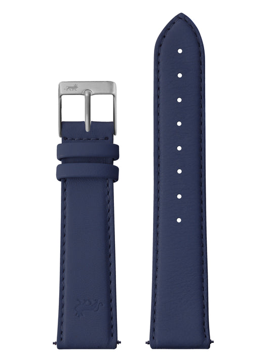 20mm Deep Blue Leather Strap with Silver Buckle