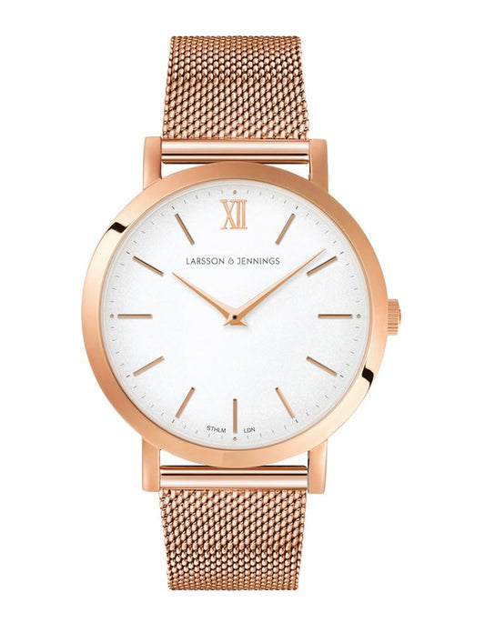 Lugano Milanese 33mm Rose Gold Satin-White