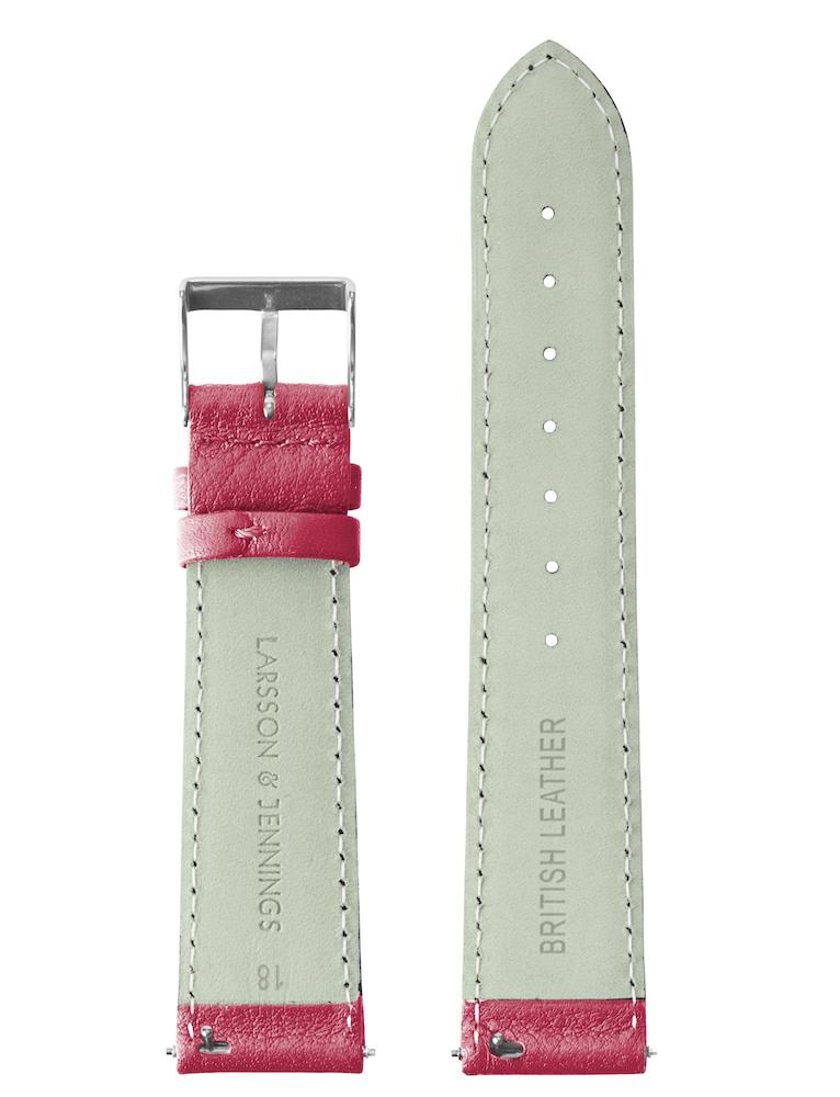18mm Red Leather Strap with Silver Buckle