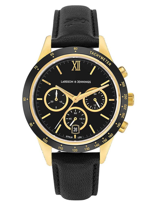 Rally Black Leather 39mm Gold Black