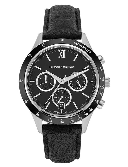 Rally Black Leather 39mm Silver Black