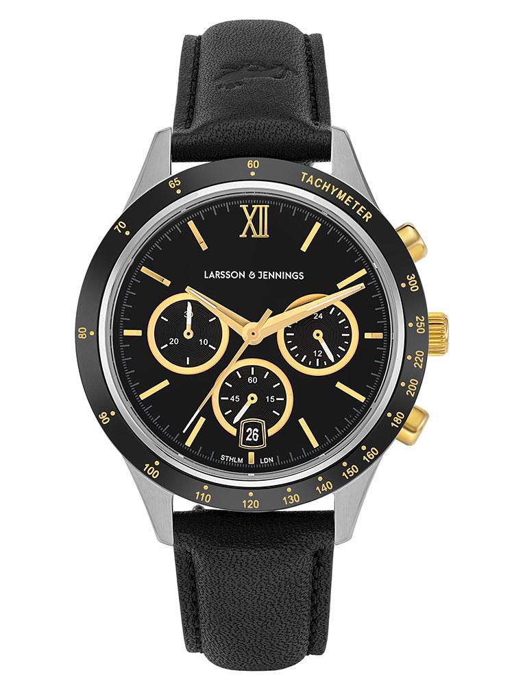 Rally Black Leather 39mm Silver Black Gold