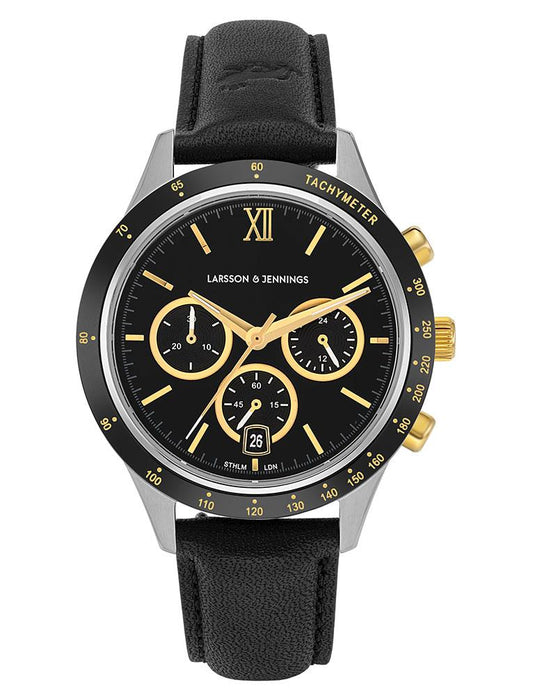 Rally Black Leather 39mm Silver Black Gold