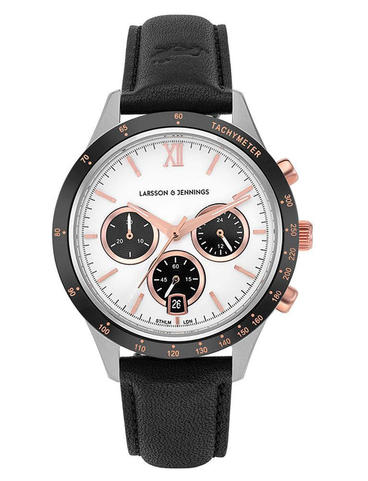 Rally Black Leather 39mm Silver Black White Rose Gold