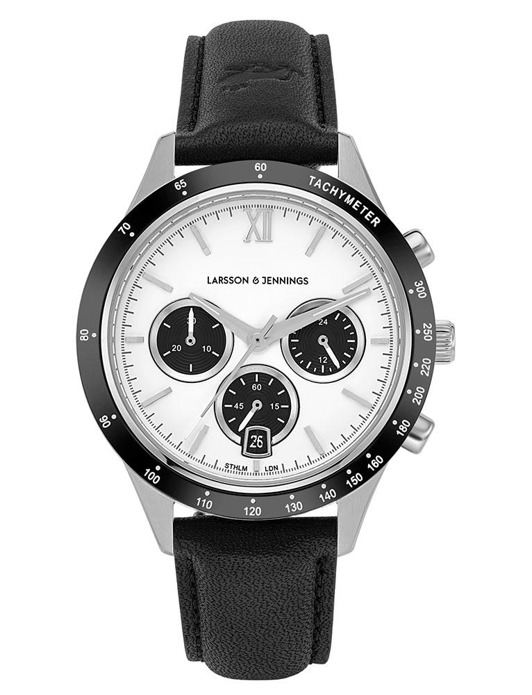 Rally Black Leather 39mm Silver Black White