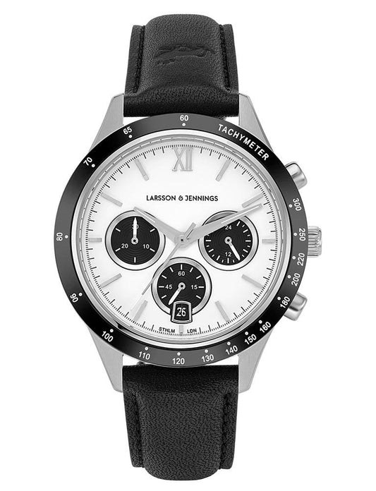 Rally Black Leather 39mm Silver Black White
