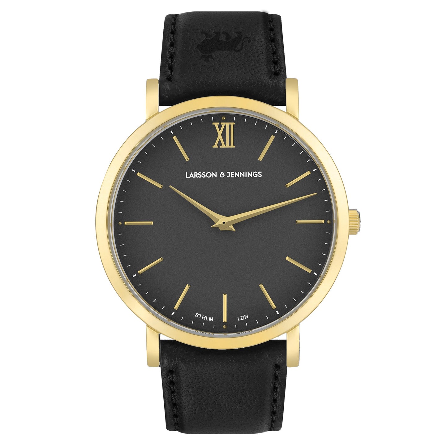 Lugano Black Leather 40mm Gold Black