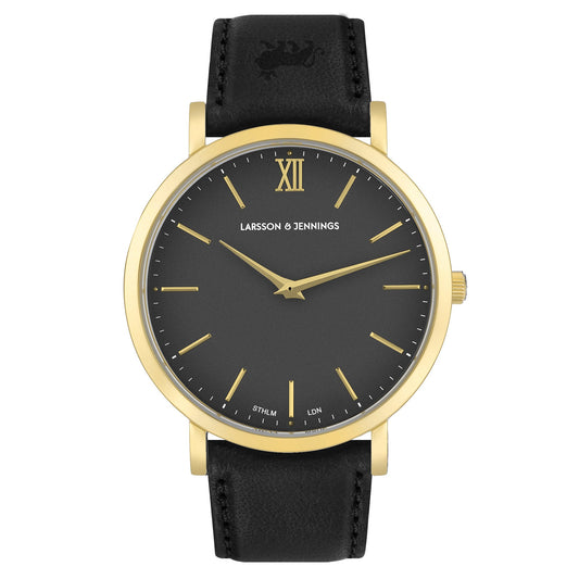 Lugano Black Leather 40mm Gold Black