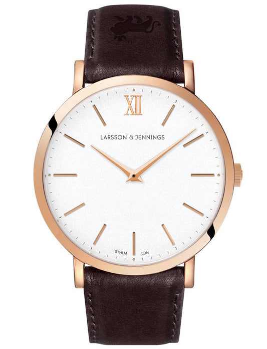 LUGANO LEATHER 40MM ROSE GOLD SATIN-WHITE