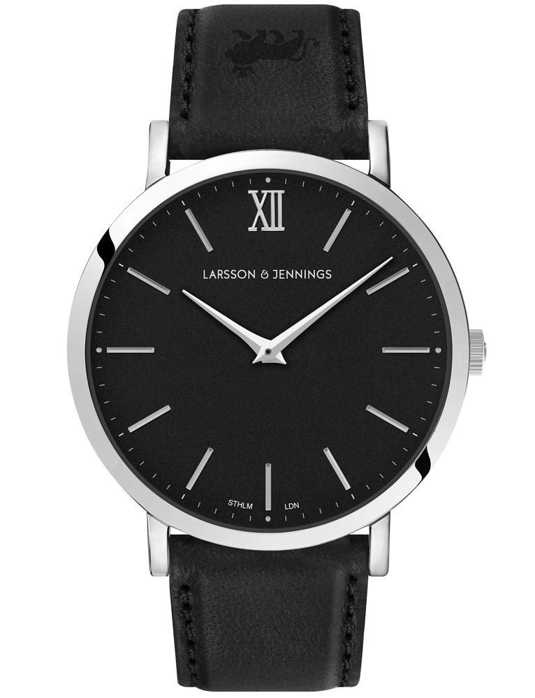 Lugano Black Leather 40mm Silver Black