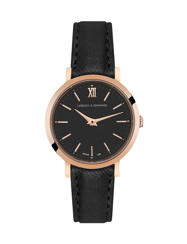 Lugano Black Leather 26mm Rose Gold Black