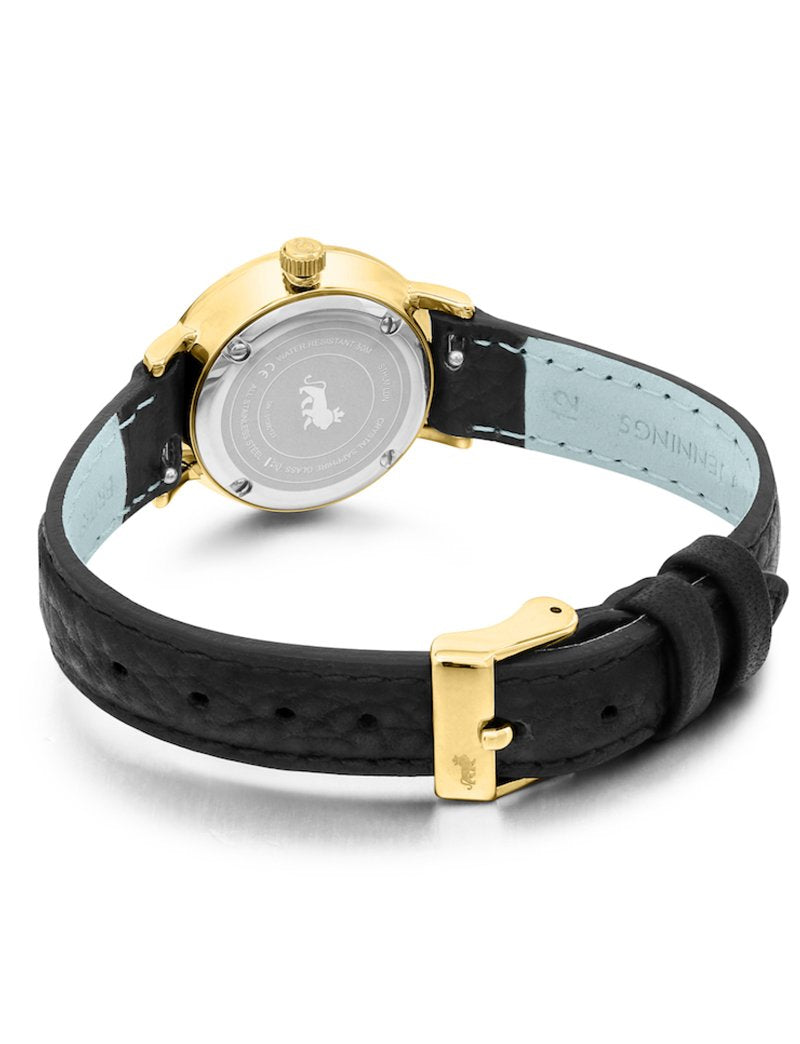 Lugano Black Leather 26mm Gold Satin White