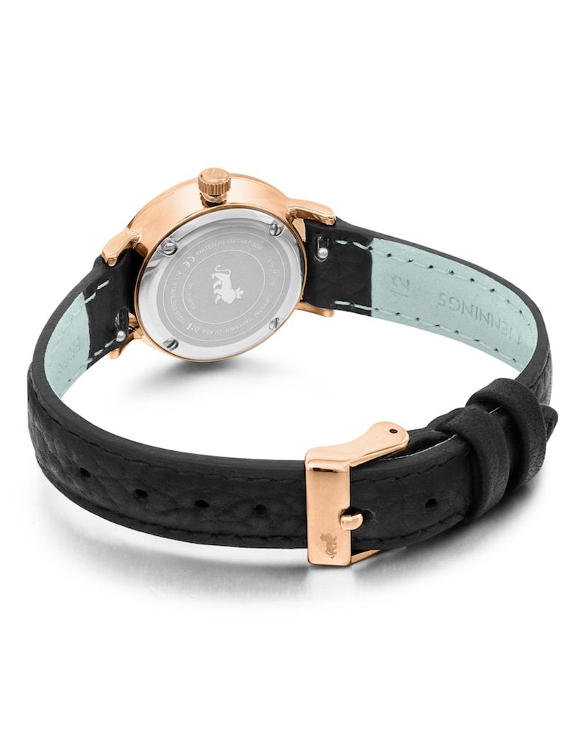 Lugano Black Leather 26mm Rose Gold Black