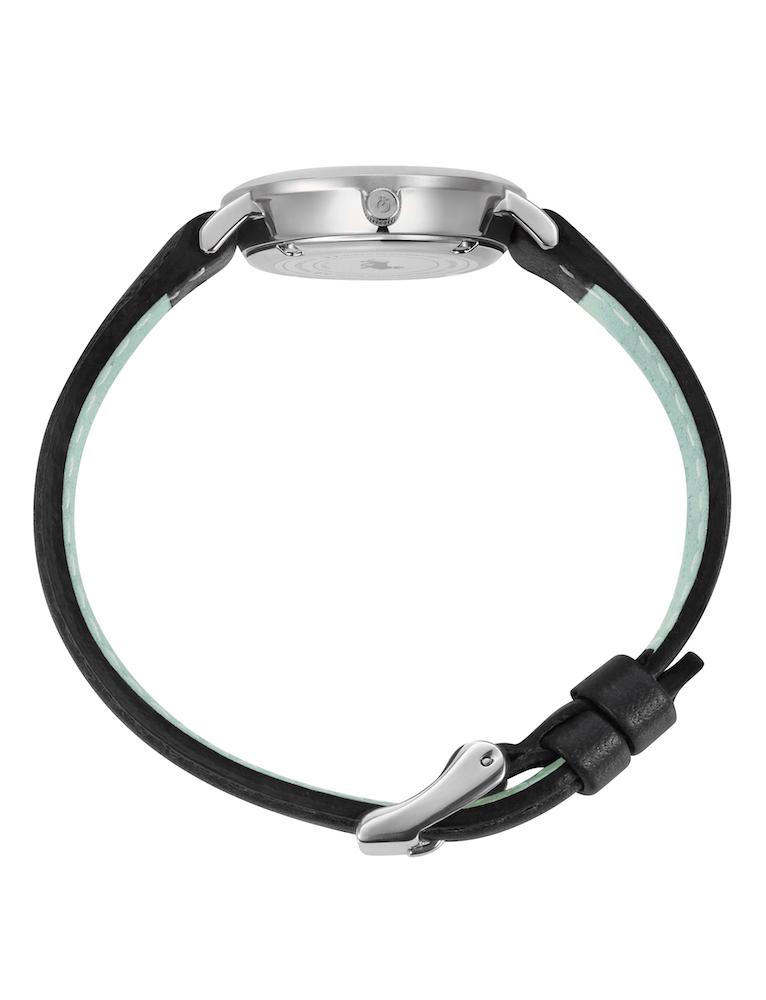 Lugano Black Leather 26mm Silver Satin White
