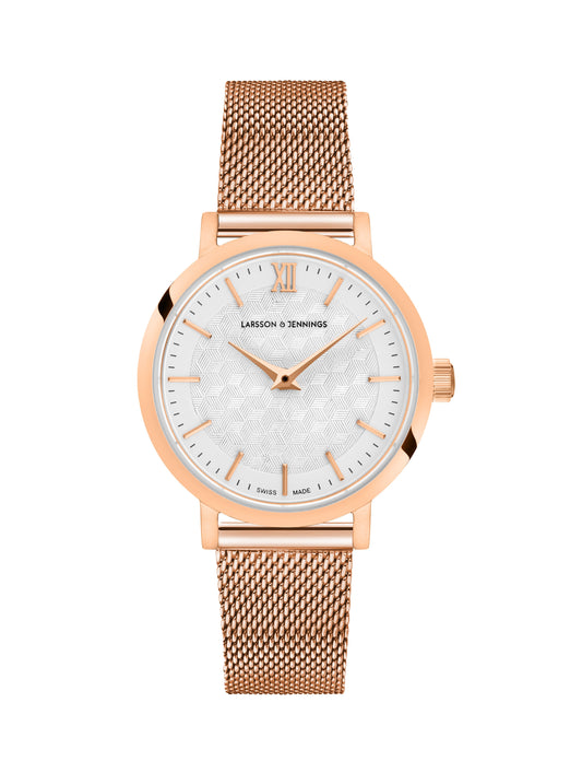 Sloan Cube Milanese 26mm Rose Gold White