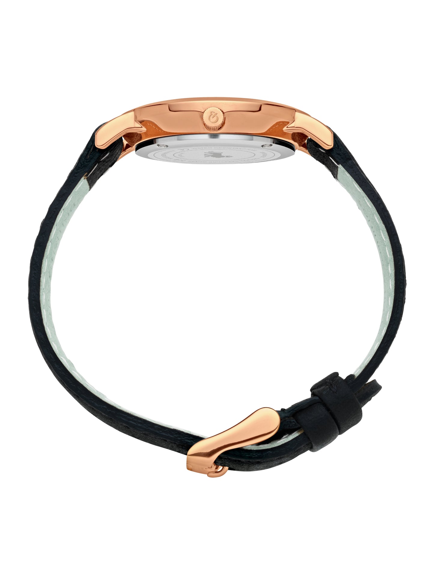 Jette Lugano Leather 33mm Rose Gold Black