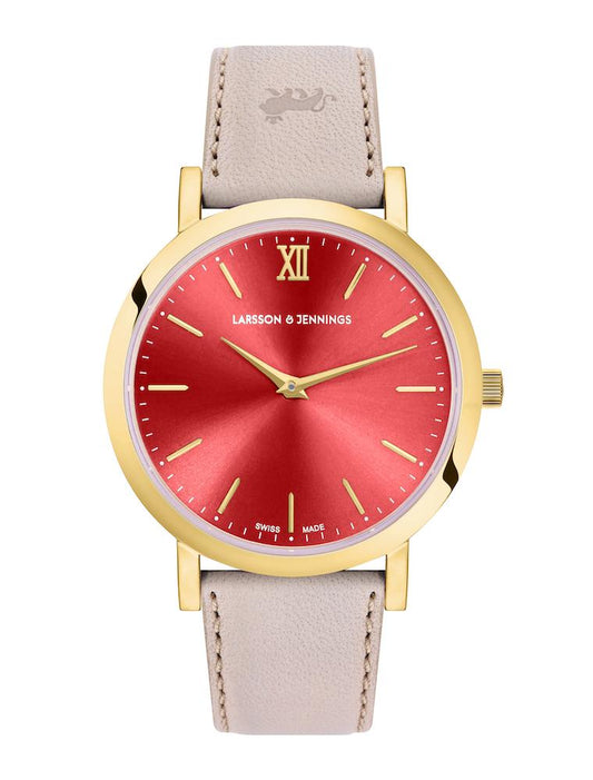 Solaris Lugano Leather 33mm Gold Red