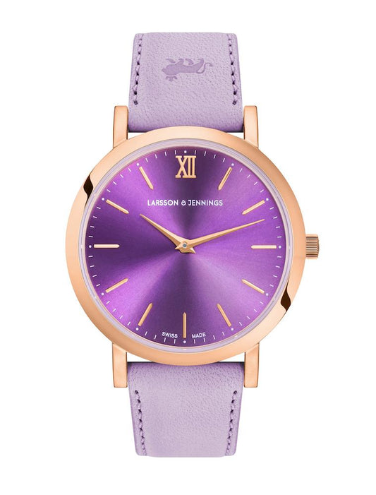 Solaris Lugano Leather 33mm Rose Gold Purple