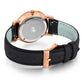 Jette Lugano Leather 33mm Rose Gold Black